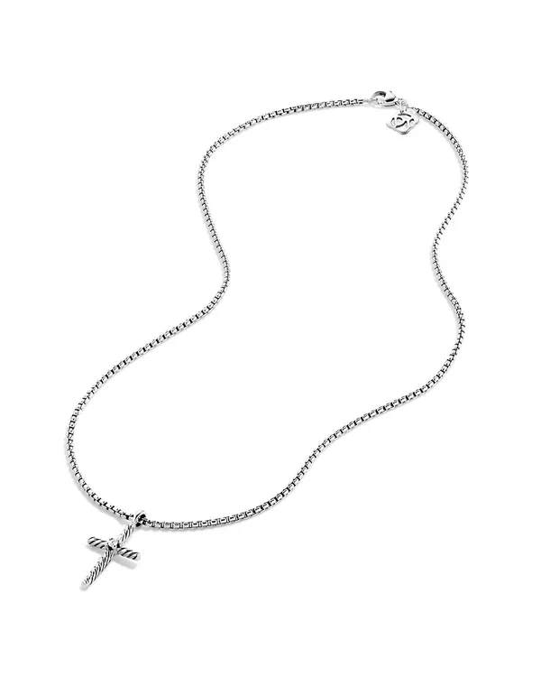 David Yurman Cable Classics Cross Necklace with Diamond - Silver