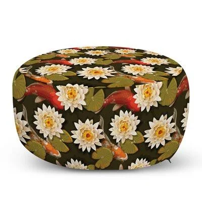 Ava 30x22 Wide Round Pouf Ottoman Trinx Fabric: Burnt/Sienna/Orange