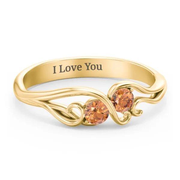 14K Yellow Gold Swirl of Style Birthstone Ring with Cubic Zirconia Stones