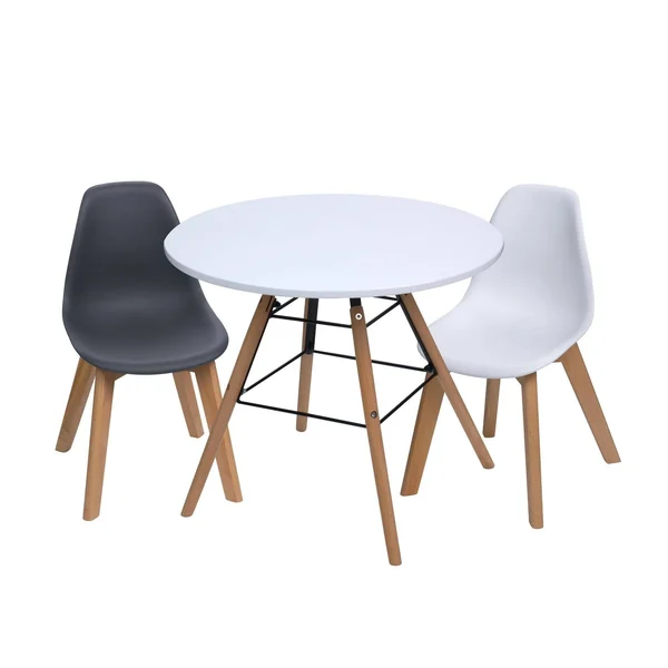 Gift Mark Mid-Century Modern Round Kids Table with Gray/White Chairs