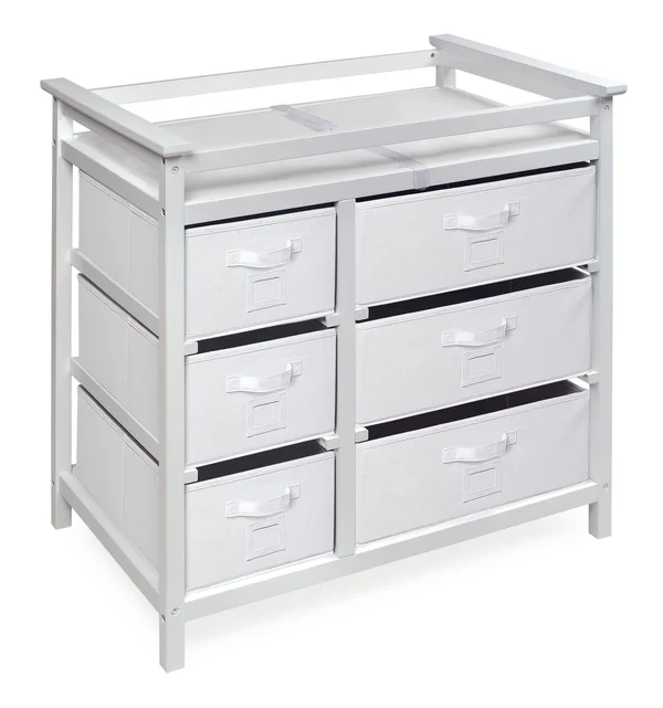 Badger Basket Modern Baby Changing Table with Six Baskets - White
