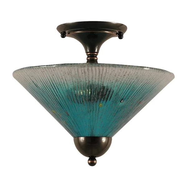 Toltec Lighting-120-BC-448-Two Light Semi-Flush Mount Black Copper Finish with Teal Crystal Glass