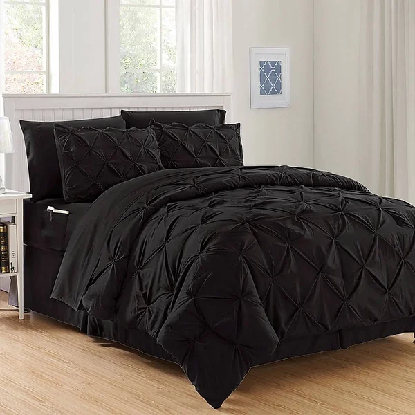 Hi-Loft Luxury Pintuck 8-Piece Full/Queen Comforter Set in Black
