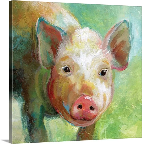 Colorful Quirky Pig - Canvas Wall Art, 20x20, Great Big Canvas