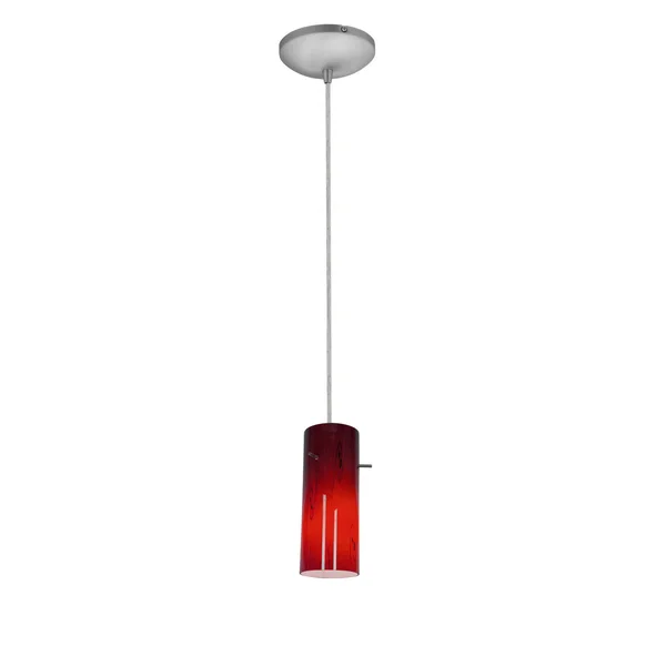 Access Lighting 28030-1C-BS/RUSKY Sydney 1 Light Cylinder Glass Pendant in Brushed Steel with Ruby Sky Glass