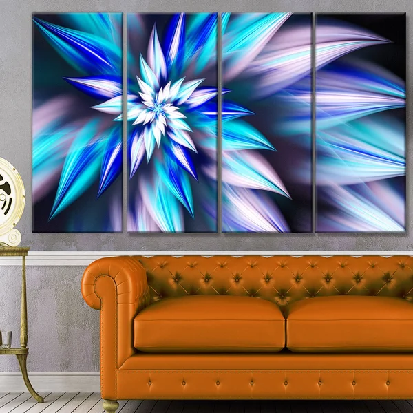 Design Art &Dancing Light Blue Flower Petals& Graphic Art Print Multi-Piece Image on Canvas, Size: 83 in. Wide x 32 in. High - 7
