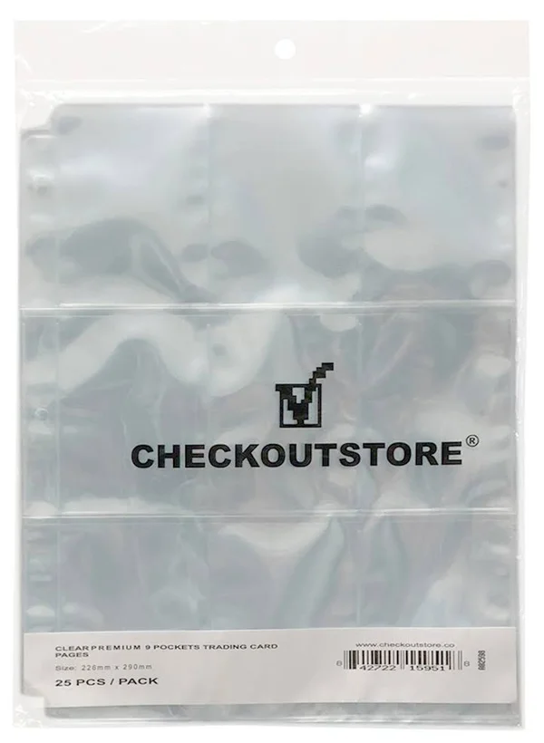 CheckOutStore 9 Pocket Trading Card Page Protectors (Holds 18 Cards Back to Back) Clear Double Sided - 1000