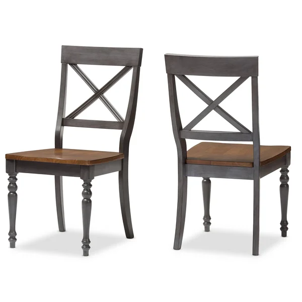 Baxton Studio Rosalind Shabby Chic Country Cottage Weathered Dove Grey and Oak Brown Finishing Solid Wood X-Back Dining Side Cha