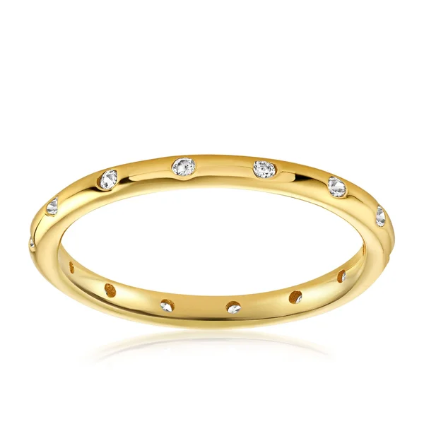 Women's Stackable Dainty Ring Embedded with 14 Cubic Zirconia Accent Stones - 8, 18K Yellow Gold Vermeil