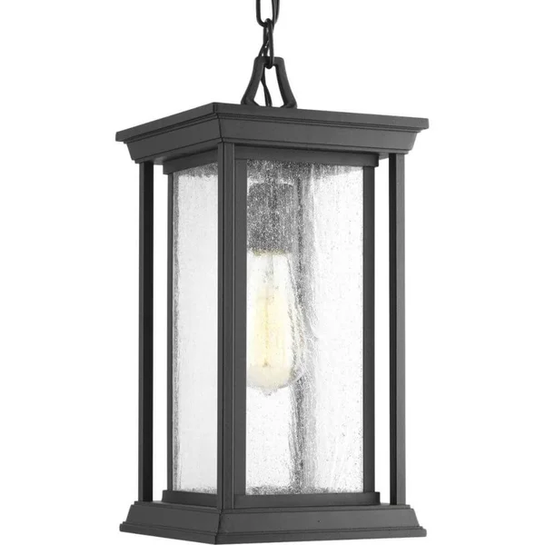 1 Light 15 inch Tall Outdoor Hanging Lantern in Black with Clear Seeded Glass 238163