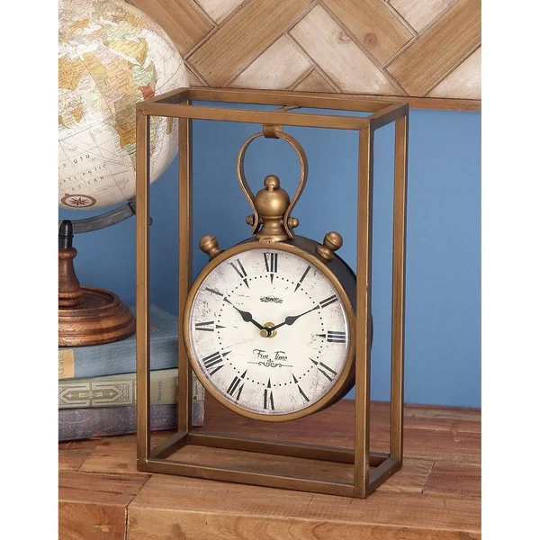 Copper Grove Chatfield Unique Metal Table Clock Brown