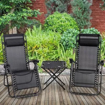 Keighley Zero Gravity Reclining Chaise Lounge Set with Table Freeport Park Color: Black