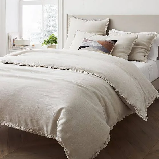European Flax Linen Ruffle Duvet - Euro Sham Set, Dijon