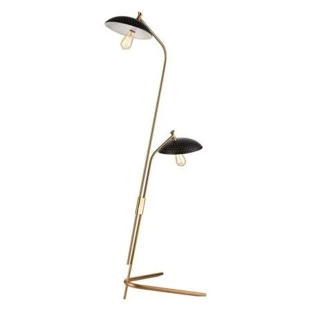 2 Light Floor Lamp Satin Brass/Black/Black Finish with Black Metal Shade - 2499-BEL-4347249 - Bailey Street Home - 19 x 17.5 x 24
