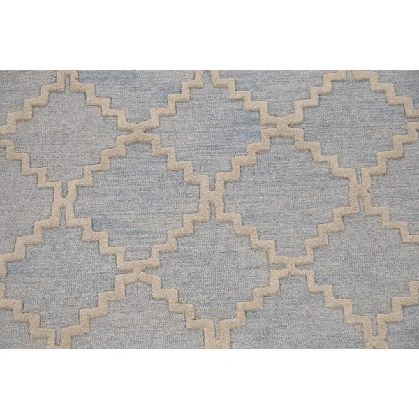 Trellis Geometric Contemporary Oriental Area Rug Hand-Tufted Wool Carpet 5x8 - Size: 5& x 8&, Blue