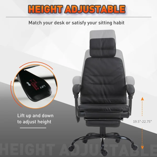 Vinsetto 6-Point Vibration Massaging Office Chair with High BACK, Height Adjustable, Padded Seat and Wheels - Black
