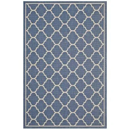 Avena Moroccan Quatrefoil Trellis 8x10 Indoor and Outdoor Area Rug - R-1137A-810 - 0.5 H x 94.5 W x 122 L Inches, Blue and Beig