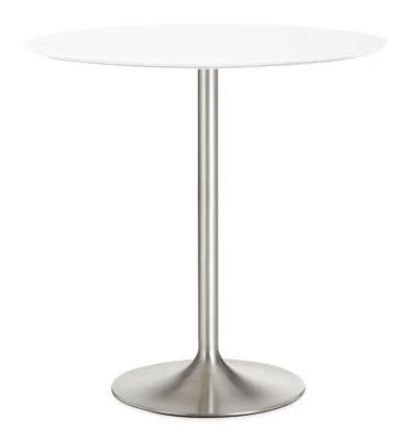 Room & Board, Modern Aria Round Bar Table 42 Diameter 42h in White, White MDF Top w/ Stainless Steel Frame Base