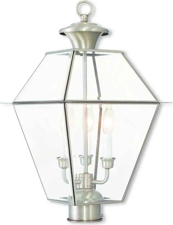 Livex Lighting Westover 3 Light Brushed Nickel Outdoor Post Top Lantern 2384-91