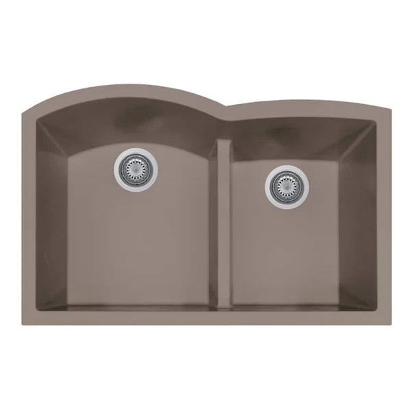Houzer P-175U Quartztone Undermount Double Bowl Granite Kitchen Sink Taupe