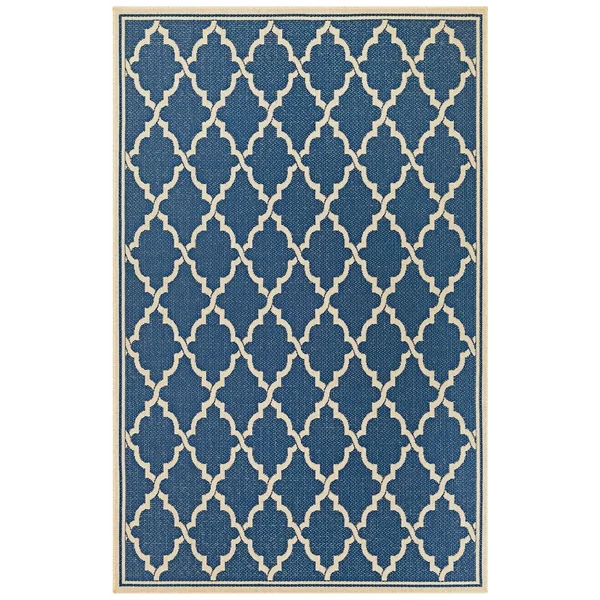 Couristan Monaco 2 x 7 Azure-Sand Indoor/Outdoor Geometric Area Rug in Black - 78811040023710U