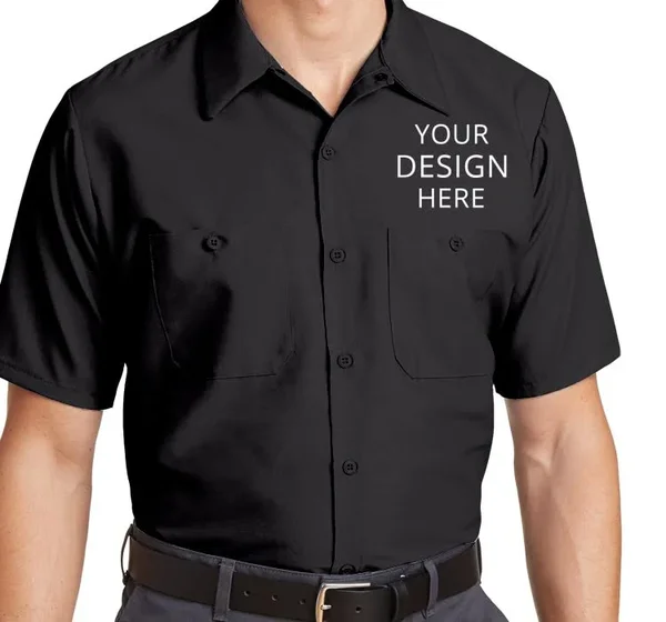 Custom Embroidered Red Kap Men's Half Sleeve Industrial Work Shirt, Size: M, Black