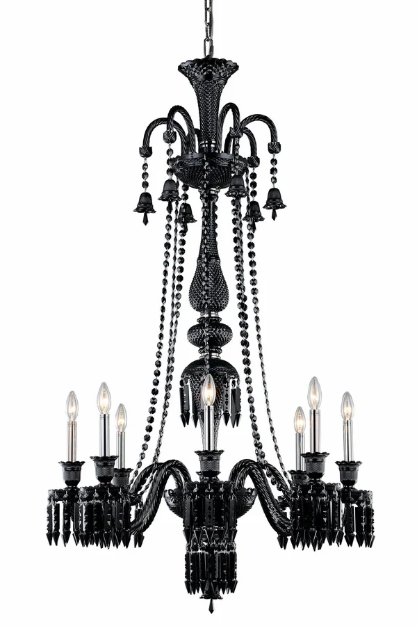 Majestic 8 Light Black Chandelier Jet (Black) Elegant Cut Crystal Elegant Lighting - 8908G53B-JT/EC