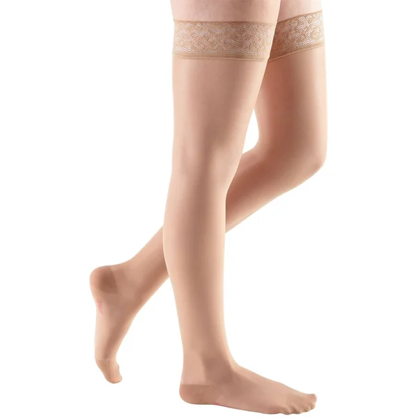 Mediven Sheer & Soft - 20-30 mmHg, Thigh High w/ Lace Top-Band, Closed Toe Toffee, IV