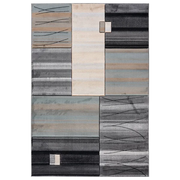 MDA Home Glamour Abstract Gray/Teal Polypropylene Area Rug - 9&6x22 x 13&10x22