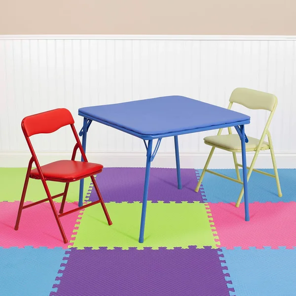 Emma + Oliver Kids Colorful 3 PC Folding Table and Chair Set Daycare Classroom