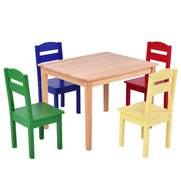 5 Pcs Kids Pine Wood Multicolor Table Chair Set