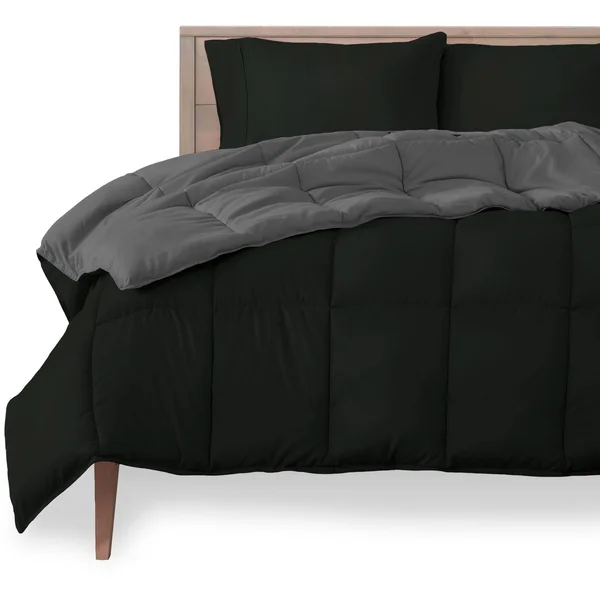 Bare Home Goose Down Alternative Reversible Comforter (Oversized King, Black/Grey)