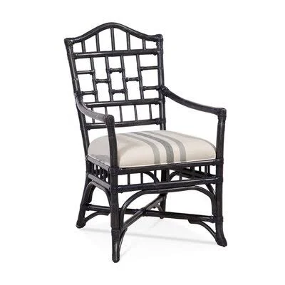 Chippendale Arm Chair Braxton Culler Body Fabric: Light Brown Performance Stripe; 0256-74, Frame Color: Cottage White