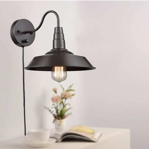 Industrial Plug-In Wall Sconce Bronze Gooseneck Metal Shape