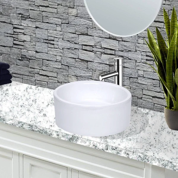 Highpoint Collection Round Ceramic Bathroom Vessel Sink - White, 16x22