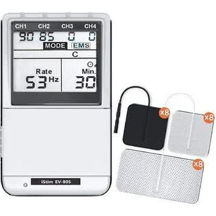 Istim Ev-805 Tens EMS 4 Channel Rechargeable Combo Machine Unit - Muscle Stimulator + Back Pain Relief and Management- 24 Progra