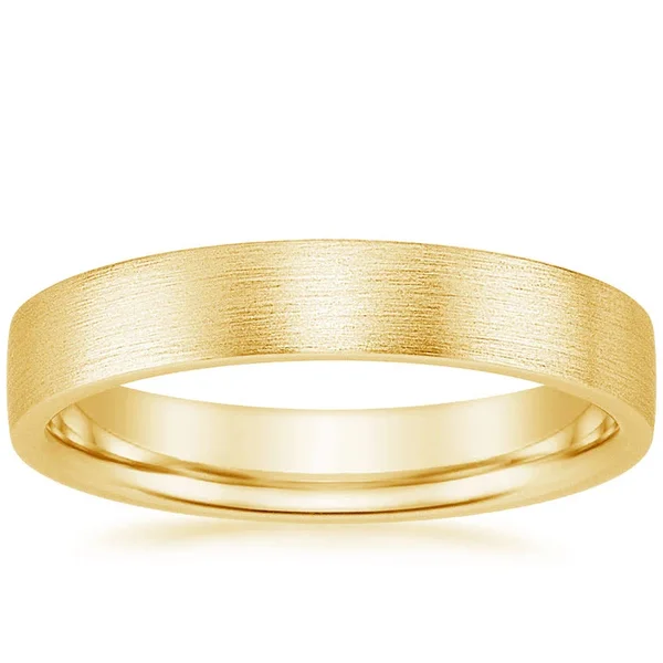 Men's 4mm Flat Matte Comfort Fit Wedding Ring - 18K Yellow Gold