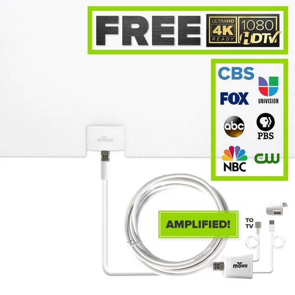 Mohu Leaf Glide HDTV Antenna, Indoor, Amplified, 65 Mile Range, Paper-thin, 16