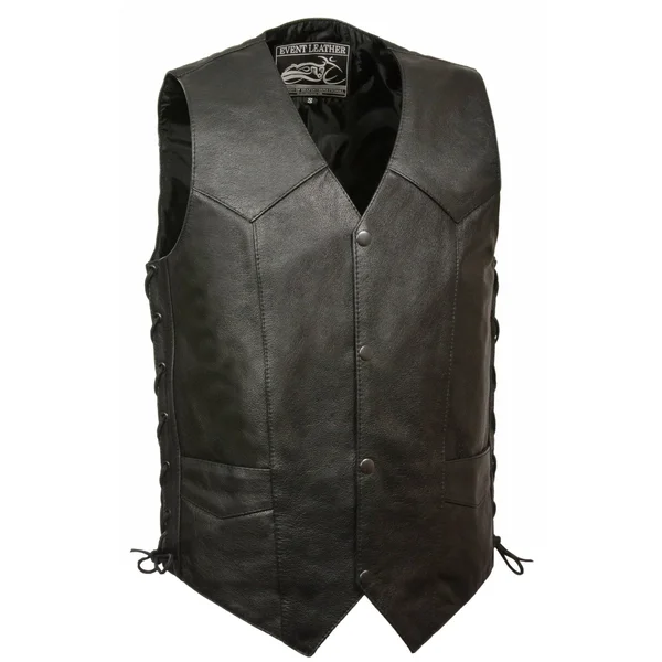 Event Leather-el5397-men's Side Lace Biker Vest w/ Gun Pocket - Black, 3X-Large