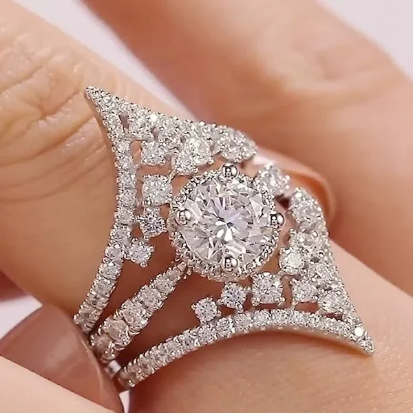 Lajerrio Round Cut White Sapphire 925 Sterling Silver Insert Bridal Sets(502399)