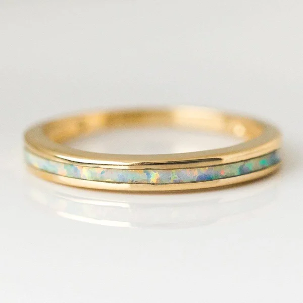 White Opal Inlay Ring in Gold, 4