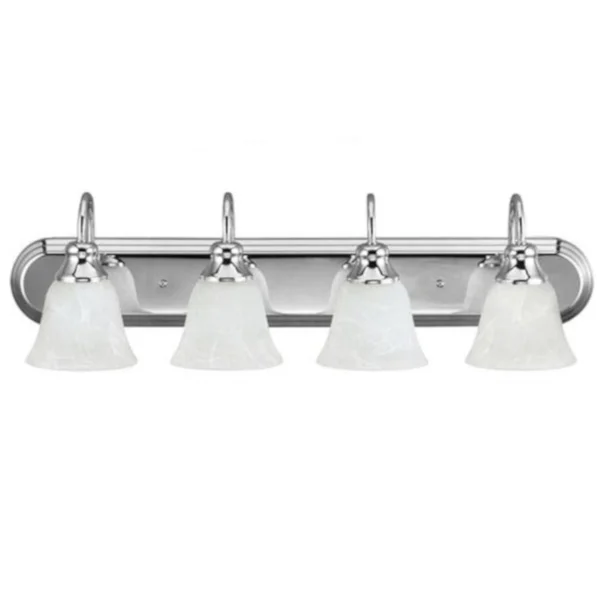 251 First Webster Four Light Bathroom Vanity Fixture w/ Alabaster Glass Shade in Chrome - Polished - Transitional, Bellacor 2222