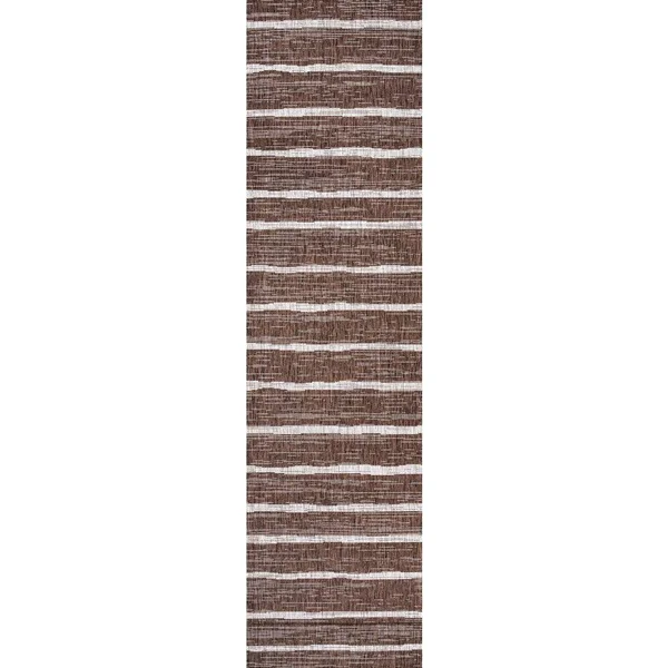 Jonathan Y Colonia Berber Brown/Beige 2 ft. x 10 ft. Stripe Indoor/Outdoor Runner Rug
