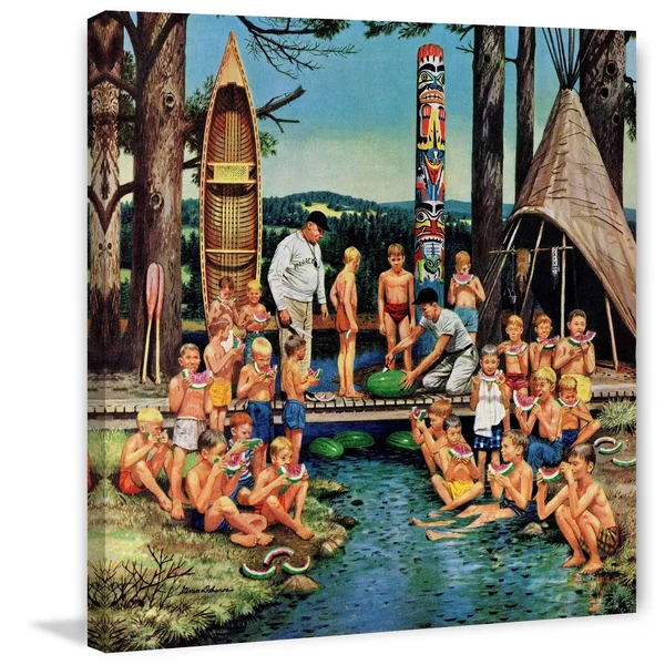 Marmont Hill Watermelon at Camp Stevan Dohanos Painting Print on Canvas 32 x 32
