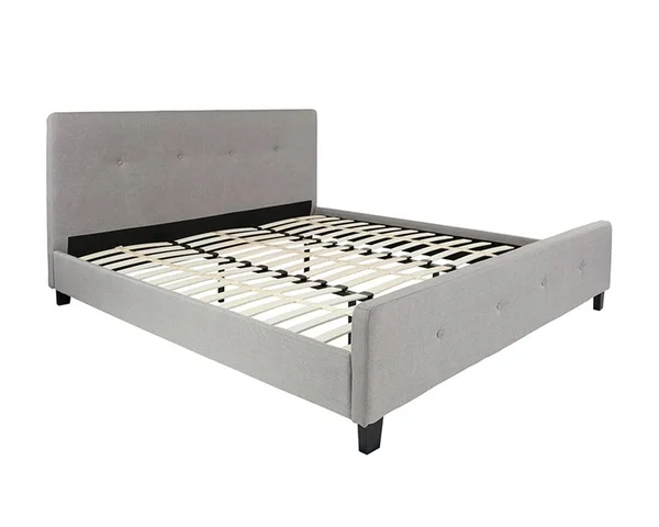 Offex Tribeca King Size Tufted Upholstered Platform Bed in Light Gray Fabric