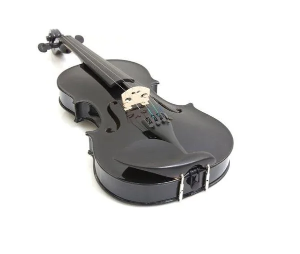 Mendini MV-Black Solid Wood Violin - Metallic Black, Size 1/4