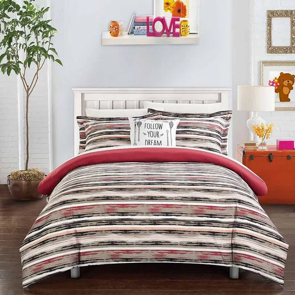 Chic Home Carlton Black - Burgundy & White Queen 10 Piece Comforter Bed in A Bag Set