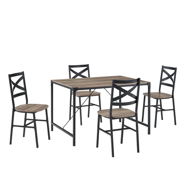 Walker Edison 5 Piece Rustic Angle Iron Dining Set Grey Wash