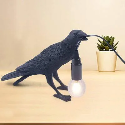 Creative Bird Table Lamp Crow LED Bedside Lamp Bedroom Reading Lamp Study Resin Lamp Contains Bulb E14 Trinx
