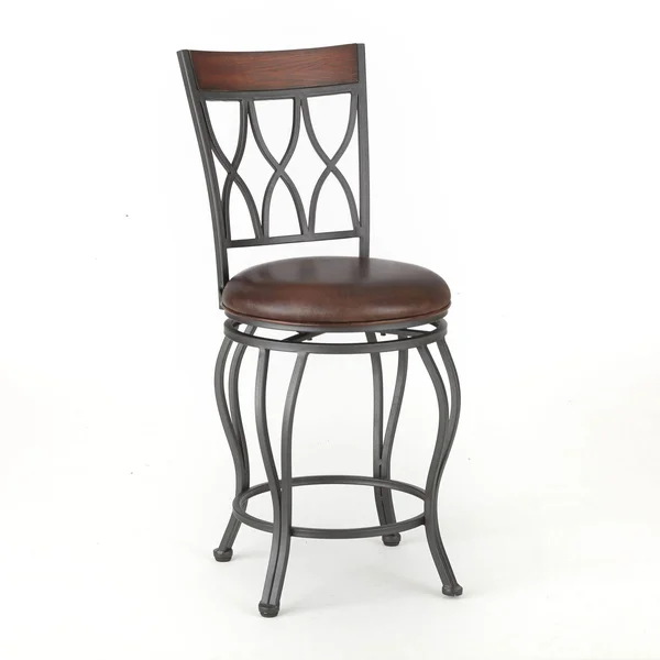 Steve Silver Wallen Faux Leather Swivel Counter Stool, Brown/Dark Silver